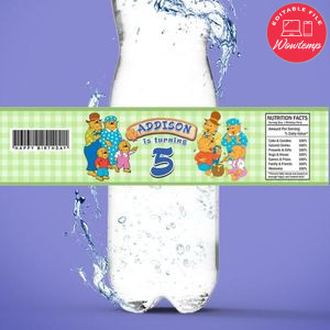 Berenstain Bears Birthday Water Bottle Label Template to Print at Home Instant Download
