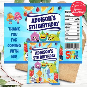 Super Simple Song Birthday Party Fruit Snack Bag Digital File Printable Instant Download