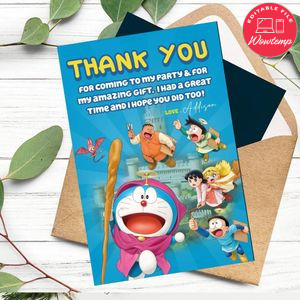 Doraemon Thank You Card Customizable Template To Print At Home Instant Download