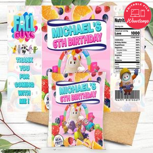 Fall Guys Birthday Party Fruit Snack Bag Digital File Printable Instant Download