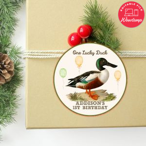One Lucky Duck Circle Sticker Template Customizable To Print At Home Instant Download