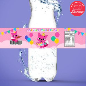 Pinkfong Birthday Water Bottle Label Template to Print at Home Instant Download