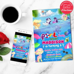 My Little Pony Pool Party Mobile Invite Customizable Template Instant Download