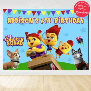 Chicken squad Birthday Backdrop Digital File Template Instant Download