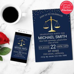 Lawyer Degree Mobile Invite Customizable Template Instant Download