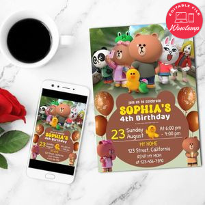 Brown and Friends Birthday Invitation Customizable Template to Print at Home Instant Download