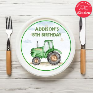 Tractor Birthday Plate Template Customizable To Print At Home Instant Download