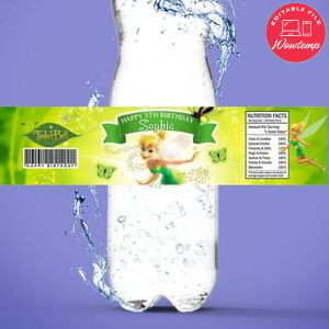Tinkerbell Birthday Water Bottle Label Template to Print at Home Instant Download