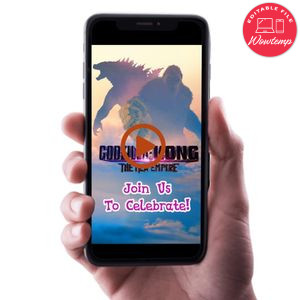 Godzilla Kong New Empire Birthday Video Invitation Digital Template Customizable Instant Download