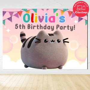Pusheen Cat Birthday Backdrop Digital File Template Instant Download