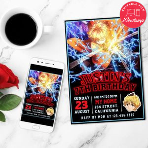 Zenitsu Demon Slayer Mobile Invite Customizable Template Instant Download