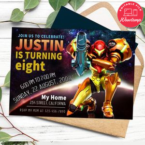 Super Metroid Invitation Customizable Template to Print at Home Instant Download