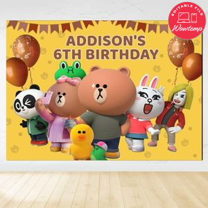 Brown and Friends Birthday Backdrop Digital File Template Instant Download