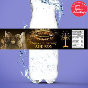 Lord of the rings Bottle Label Birthday Water Bottle Label Template to Print at Home Instant Download