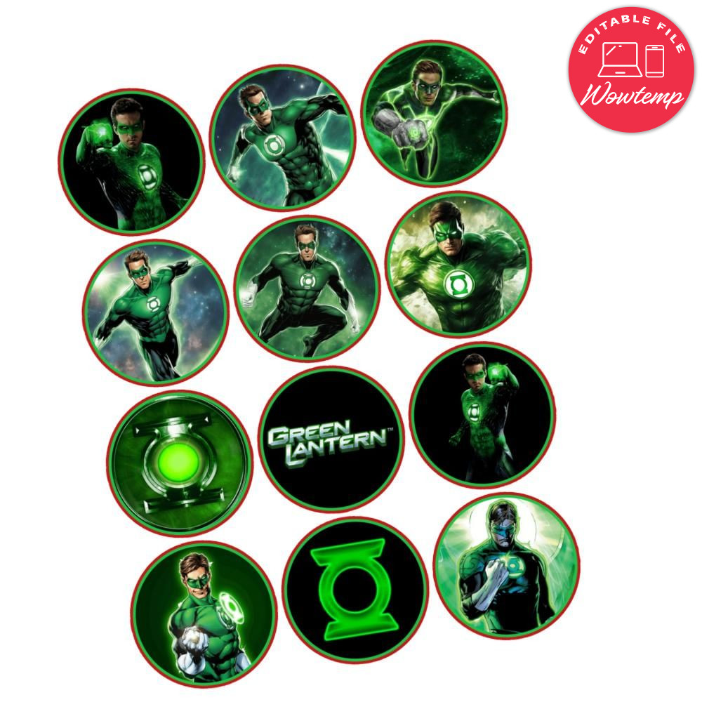 Green Lantern Cupcake Toppers Template Printable Instant Download | Wowtemp
