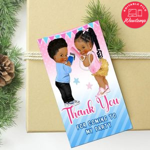 Fades Or Braids Gender Reveal Thank You Tag Customizable Template To Print At Home Instant Download