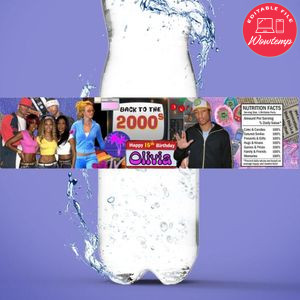 Early 2000s Bottle Label Birthday Water Bottle Label Template to Print at Home Instant Download
