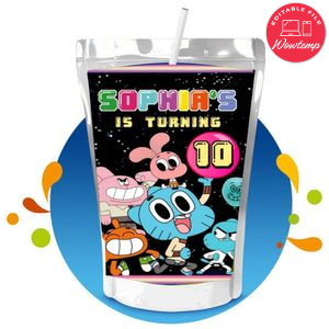 Gumball Capri Sun Birthday Labels Digital File Printable Instant Download