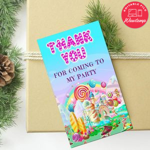 Candyland Birthday Thank You Tag Customizable Template To Print At Home Instant Download