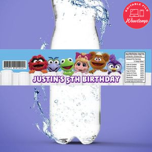Muppet Babies Bottle Label Birthday Water Bottle Label Template to Print at Home Instant Download