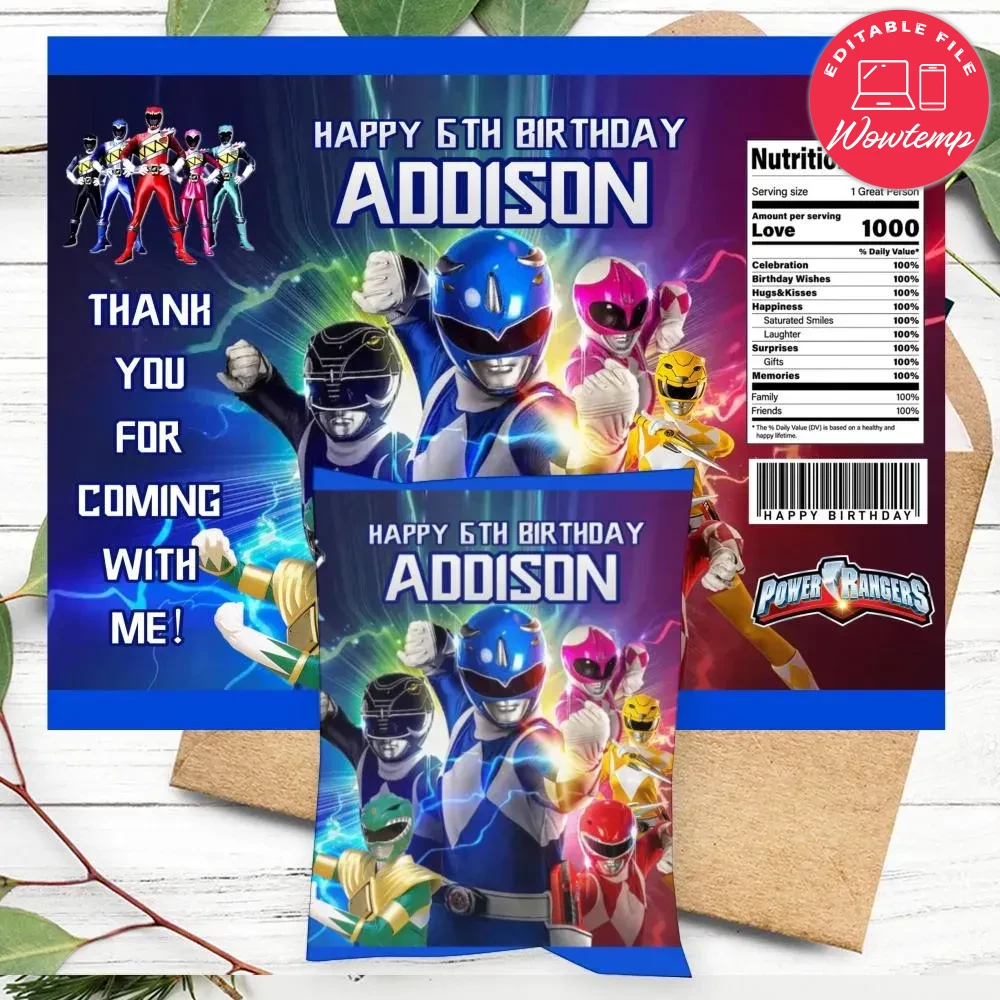 Power rangers Birthday Party Chip Bag Digital File DIY | Wowtemp