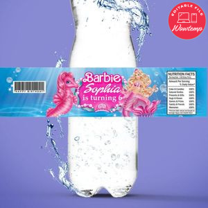 Sirena barbie Bottle Label Birthday Water Bottle Label Template to Print at Home Instant Download