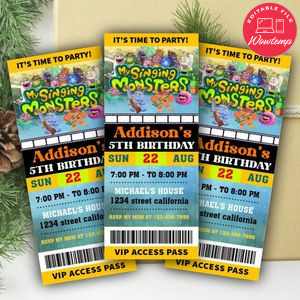 My Singing Monsters Ticket Invitation Customizable Template Instant Download