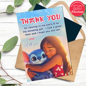 Lilo And Stitch 2025 Thank You Card Customizable Template To Print At Home Instant Download