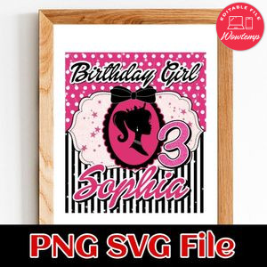 Princess Barbie Happy Birthday PNG file template