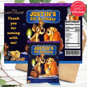Lady And The Tramp Birthday Chip Bag Digital File Printable Instant Download