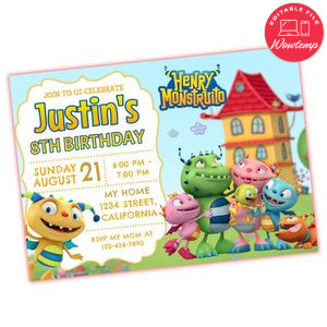Henry Hugglemonster Invitation Customizable Template to Print at Home Instant Download