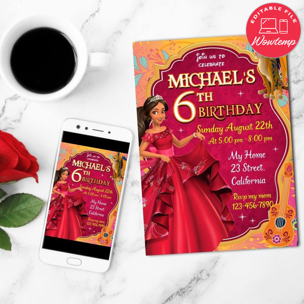 Elena of Avalor Birthday Flyer Customizable Template to Print at Home Instant Download