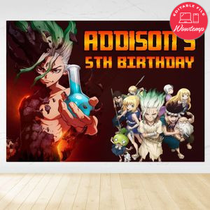 Dr. Stone Birthday Backdrop Digital File Template Instant Download
