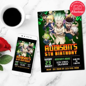Dr. Stone Mobile Invite Customizable Template Instant Download