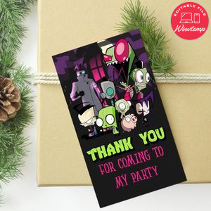 Invader Zim Thank You Tag Customizable Template To Print At Home Instant Download