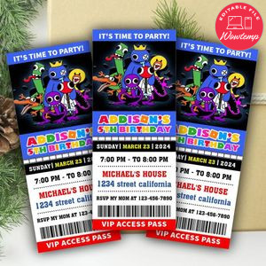 Rainbow Friends Birthday Ticket Invitation Ticket Invitation Customizable Template Instant Download