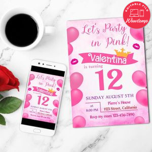 Ladies Pink Party Mobile Invite Customizable Template Instant Download