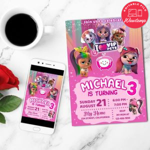 I Love Vip Pets Birthday Mobile Invite Customizable Template Instant Download