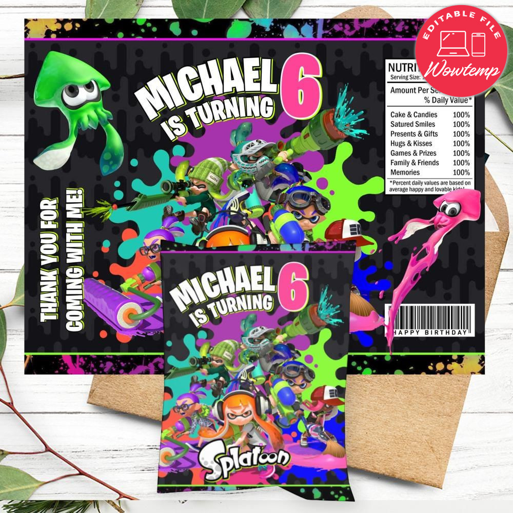 Splatoon Birthday Chip Bag Digital File Printable | Wowtemp