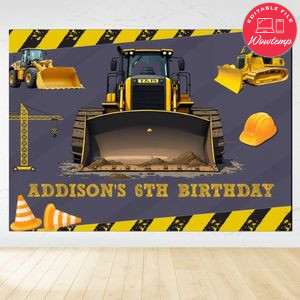 Bulldozer Birthday Backdrop Digital File Template Instant Download