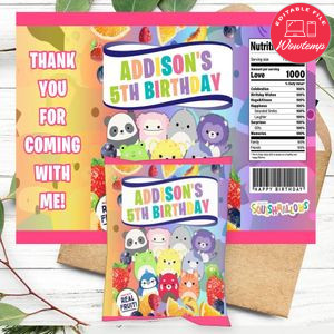 Squishmallow Birthday Party Fruit Snack Bag Digital File Printable Instant Download