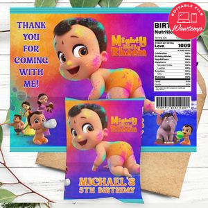 Mighty little bheem Birthday Chip Bag Digital File Printable Instant Download