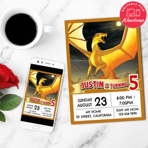 Wings of Fire Sunny Invitation Customizable Template to Print at Home Instant Download