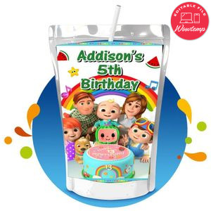 Cocomelon White Theme Capri Sun Birthday Label Digital File Printable Instant Download