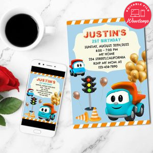 Leo the Truck Invitation Customizable Template to Print at Home Instant Download