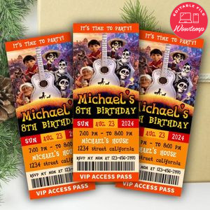 Coco Disney Ticket Invitation Customizable Template Instant Download