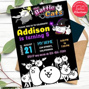The Battle cats Invitation Customizable Template to Print at Home Instant Download