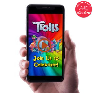 Trolls Video Birthday Invitation Digital Template Customizable Instant Download