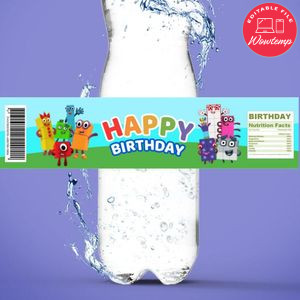 Numberblocks Birthday Water Bottle Label Template to Print at Home Instant Download