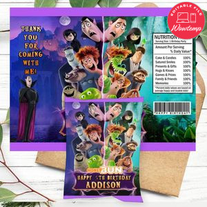 Hotel Transylvania 4 Birthday Honey Buns Snack Bag Label Customizable Instant Download